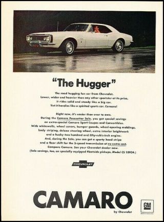 1967 Chevrolet Camaro The Hugger Vintage Advertisement Print Art Car Ad J500