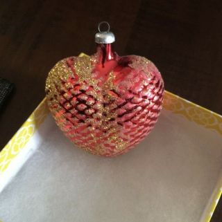 Vintage Glass Christmas Ornament Heart Orange Marked Made In West Germany