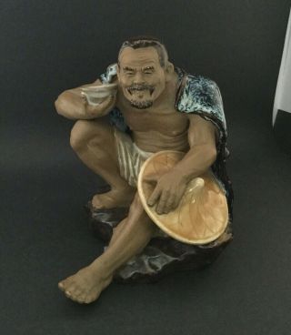 Vintage Shiwan Mudman Ceramic Figurine - Chinese Art Pottery - Glazed Cape - 5 "