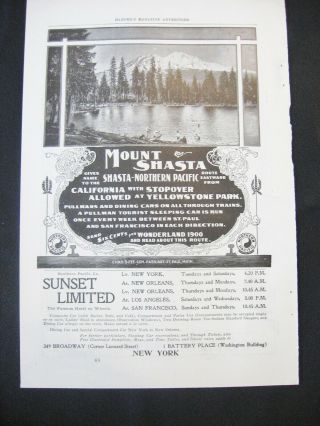 Vtg 1900 NORTHERN PACIFIC RAILROAD Print Ad Mt.  Shasta CA Boys Swim in Lake Photo 2