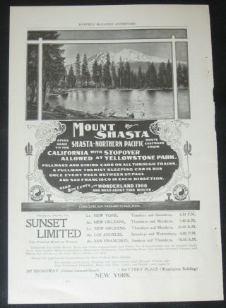 Vtg 1900 NORTHERN PACIFIC RAILROAD Print Ad Mt.  Shasta CA Boys Swim in Lake Photo 5