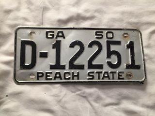 Vintage 1950 Georgia Peach State License Plate Tag No.  D - 12251