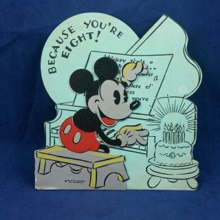 1930s Vintage Walt Disney Mickey Mouse Playing Piano Birthday Card Hall Brothers