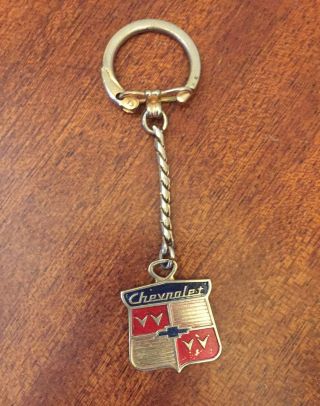Vtg 50s Chevrolet Chevy Key Chain Bow Tie Crest Rare