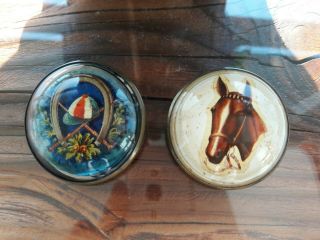 Antique Horse Bridle Rosettes Glass Dome Pins Horseshoe Jockey Hat Wreath 2piece