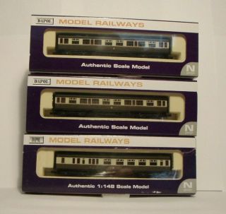 N Gauge Dapol Rake Of 3 Gwr Crested Cream & Brown Collet Coaches (like)
