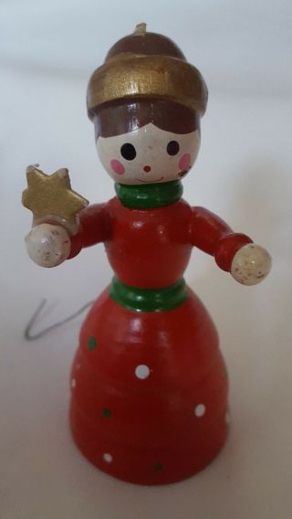 Vintage Wooden Christmas Tree Ornament Woman Lady Girl Holding A Gold Star Cute