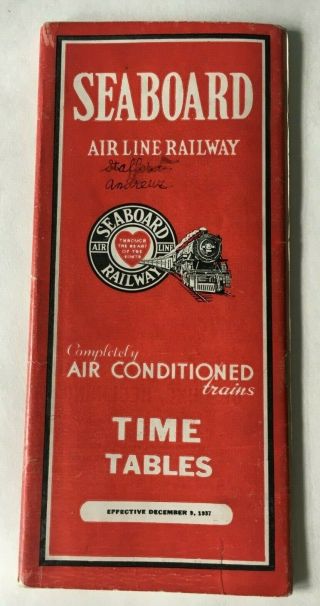 Vintage 1937 Seaboard Air Line Railway Railroad Rr Timetable Orange Blossom Spec