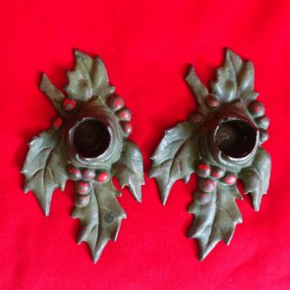 Antique Christmas Cast Iron Holly Leaf Candle Holder