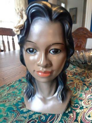 Vintage Polynesian Hawaiian Lady Head Bust Figure Silk Flower Rare
