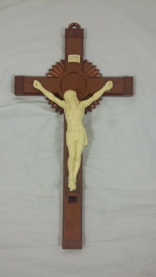 Antique Resin Crucifix Resin Jesus Corpus Christi Inri