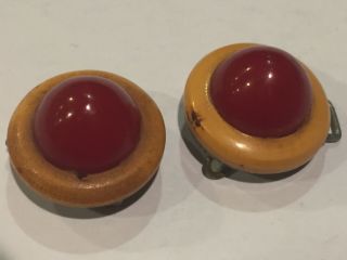 Red & Butterscotch Vintage Bakelite Fastener? Buttons They Hook Together