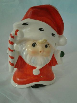 Vintage Lefton Christmas Boy Santa Claus Candy Cane Napkin Or Card Holder