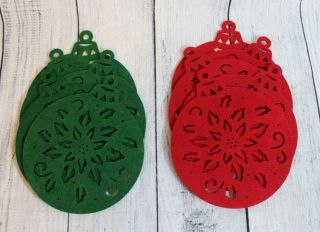 Set Of 10 Small Felt Holiday Christmas Ornament Shaped 8 " Wall Window Hangings