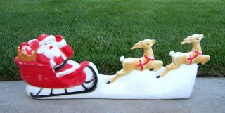 Vtg Union Products Lighted Christmas Blow Mold Santa Reindeer Pulled Sleigh 31 "