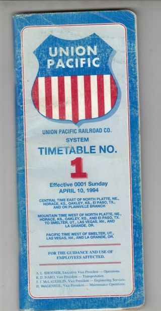 Vintage 1994 - Union Pacific Railroad - Time Table Booklet 1 - W / Map
