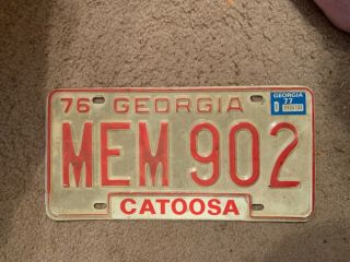 Vintage Georgia 1976 License Plate Mem 902 From Catoosa County