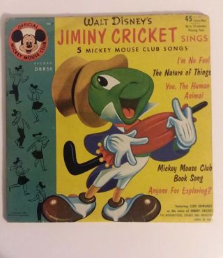 1955 Walt Disney 45rpm Record Dbr56 Ep Jiminy Cricket With Hard Picture Sleeve