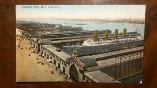 Cunard Line Lusitania At York Chelsea Piers Postcard C1914