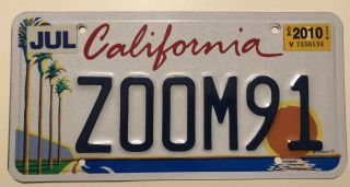 California Vanity License Plate Pair - Zoom91 - 2010 Issue - Ex:1991 Car