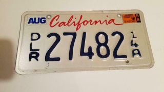 California Dealer License Plate Exp.  1998 - Auto Shop - Man Cave Wall Decoration