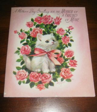 Vtg 1950s Signed Marjorie Cooper Rust Craft Mother’s Day Card Cat Kitten.