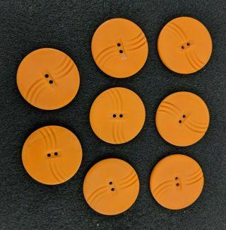 Eight Vintage/retro Large Orange Buttons (60s Or 70s??) Plastic 2 - Hole 1 1/4 "