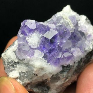 69g Natural Blue Fluorite Calcite On Crystal Mineral Specimens Hunan China