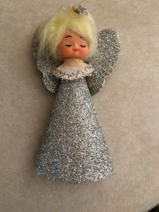 (1) Vintage Made In Japan Silver Christmas Tree Angel Tree Topper