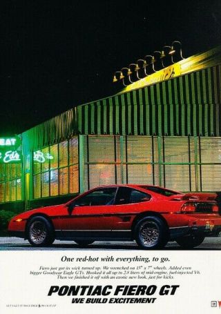 1987 Pontiac Fiero Gt Advertisement Print Art Car Ad D164