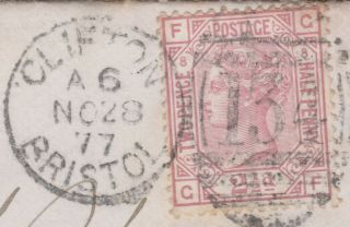 1877 QV CLIFTON BRISTOL COVER WITH A 2½d STAMP SENT TO HAMBURG GERMANY Cat £120 2