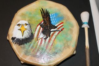 Native American Painted Rawhide Drum By Navajo Artist Phillip Nez - 8 