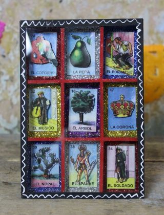 Loteria Shadow Box Mexican Board Game Hand Made & Hand Painted Folk Art