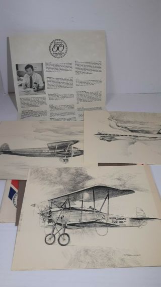 Rare Fred Takasumi Pen & Ink Art Prints Celebrating 50 Years Of Delta Air Lines