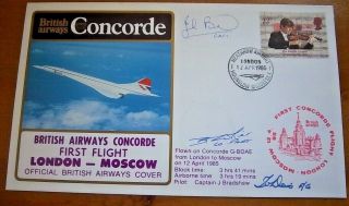 1985 British Airways Concorde 1st Flight London - Moscow Cover Signed By Crew