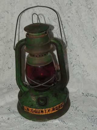 Vintage Antique Dietz No 100 Red Glass Lantern La County Road
