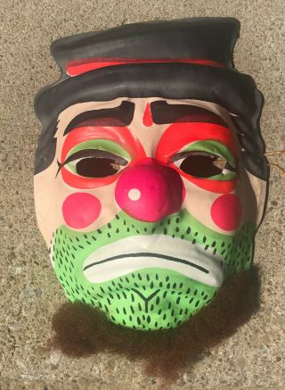 Vintage Plastic Adult Halloween Mask - Creepy Sad Clown - 1960 
