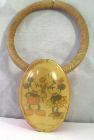 Rare Early Vintage Walt Disney Mickey & Minnie Mouse Celluloid Baby Rattle