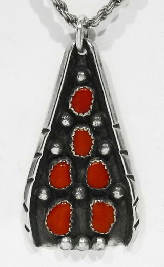 Large Vintage 1970s Signed Navajo Don Platero Natural Coral 925 Silver Pendant
