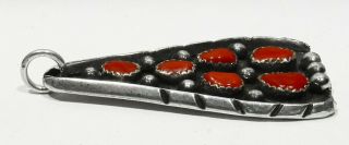 LARGE Vintage 1970s Signed NAVAJO Don Platero Natural Coral 925 Silver Pendant 3