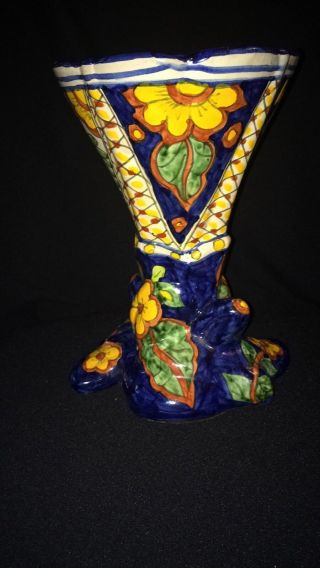 Unique Hand Painted Talavera Majolica Faience Pottery Vase Signed By Artist