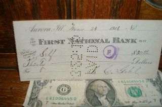 1916 Canceled Check First National Bank Aurora Illinois