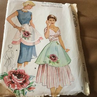 Vintage Mccall’s Pattern 1799 Misses Apron,  With Rose Transfer Has Been Cut