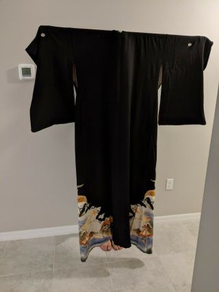 Wwii Era Japanese Kimono Black Silk