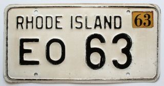Vintage Rhode Island 1963 License Plate,  Eo 63,  Low Number Same As Year