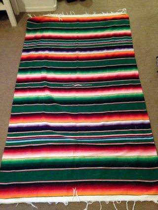 Authentic Vintage Mexican Throw Blanket Serape Multi - Color 47x76 Rug Large Guc