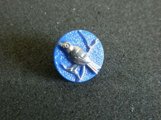 Vintage Kiddie Glass Button Bird On A Branch Blue Glass