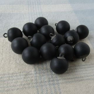 Set Of 15 Black Bakelite 1/2 " Ball Buttons W Loop Shanks And Shank Plates