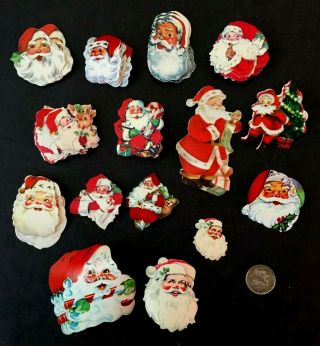 Vintage Loose Die Cut Gummed Seals Stickers Christmas Santa Heads St Nick 1960s