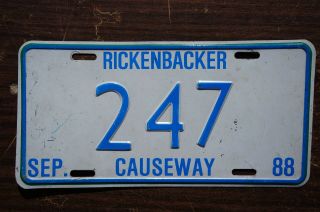 1988 Rickenbacker Road Highway License Plate Miami Florida To The Keys - Island